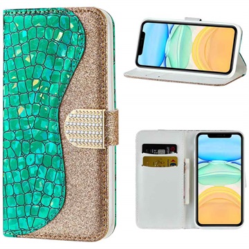 Croco Bling iPhone 12/12 Pro Wallet Case - Green