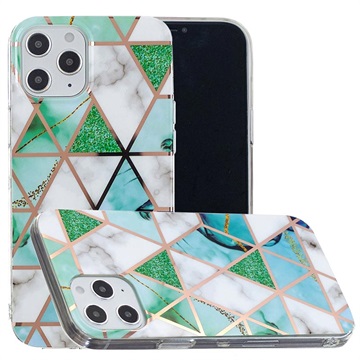 Marble Pattern Electroplated IMD iPhone 12 Pro Max TPU Case - White / Cyan